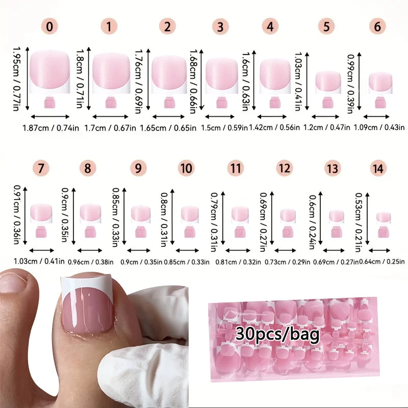 30Pcs Square Toenail Tips Summer French Gradient False Toe Nails Wearable Short Square Foot Nails Set Press on Nail