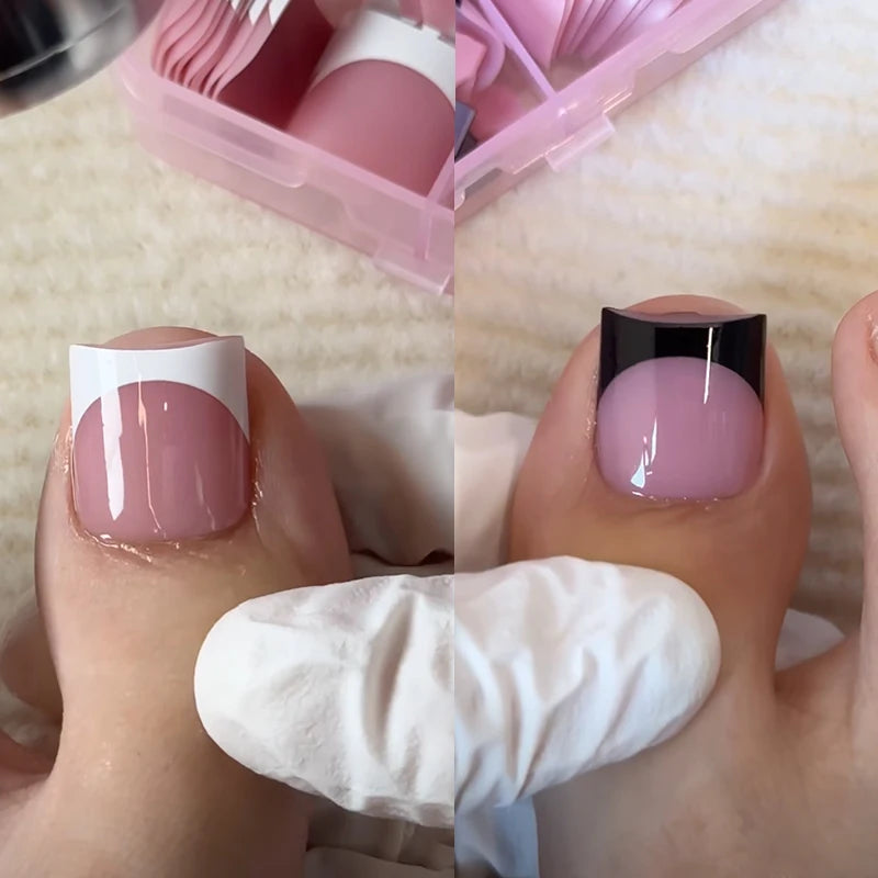 30Pcs Square Toenail Tips Summer French Gradient False Toe Nails Wearable Short Square Foot Nails Set Press on Nail